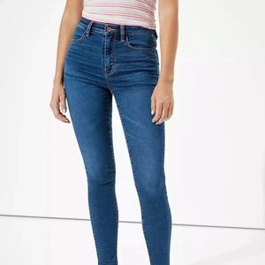 High Rise distressed hem skinny jeans